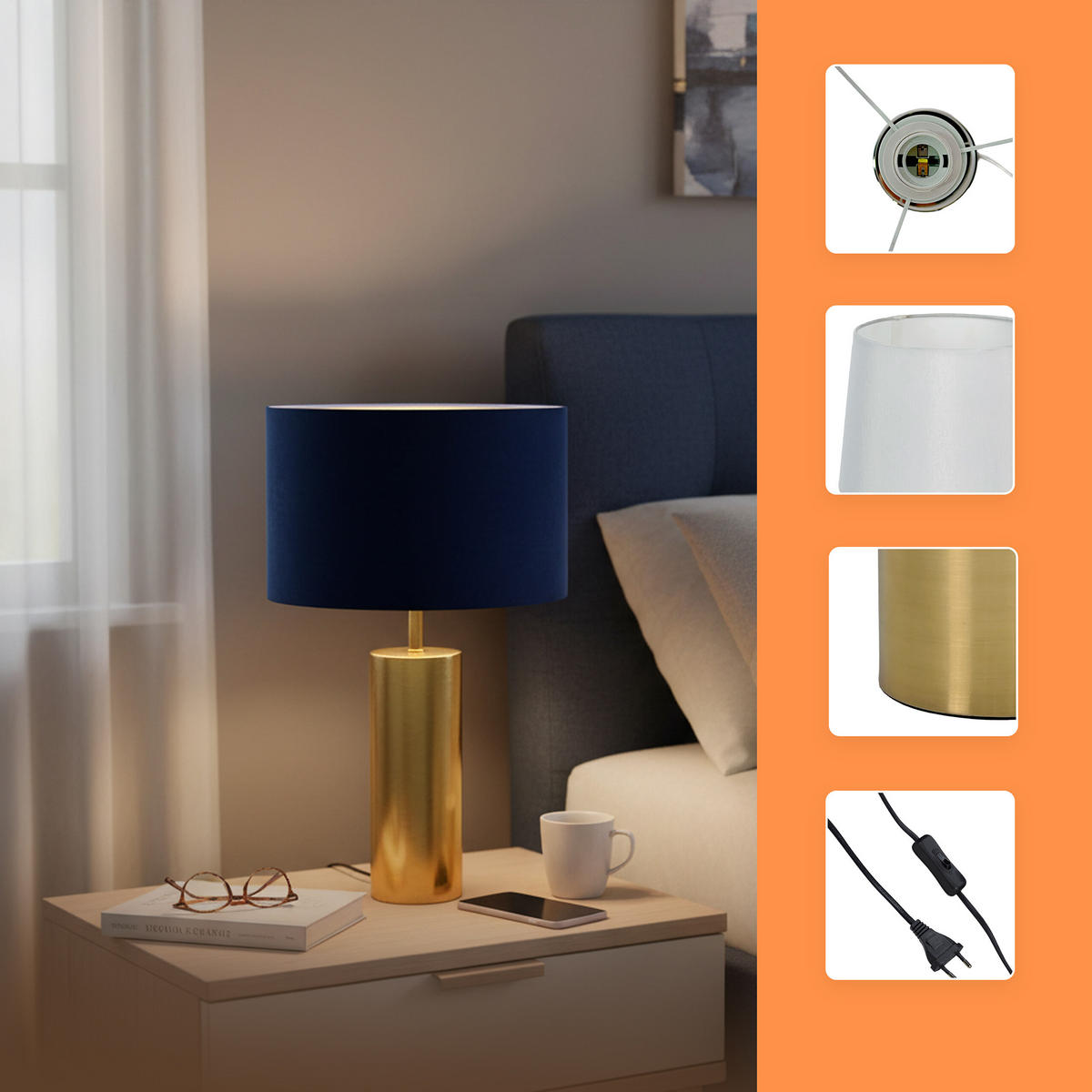 TISCHLAMPE - Multicolor, Textil/Metall (32/32/51cm) - Relaxdays