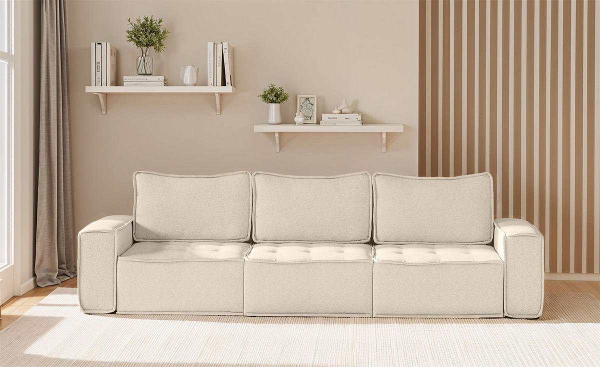 SOFA Sande In Raven - Creme, Holzwerkstoff/Textil (292/85/90cm) - Fun Möbel