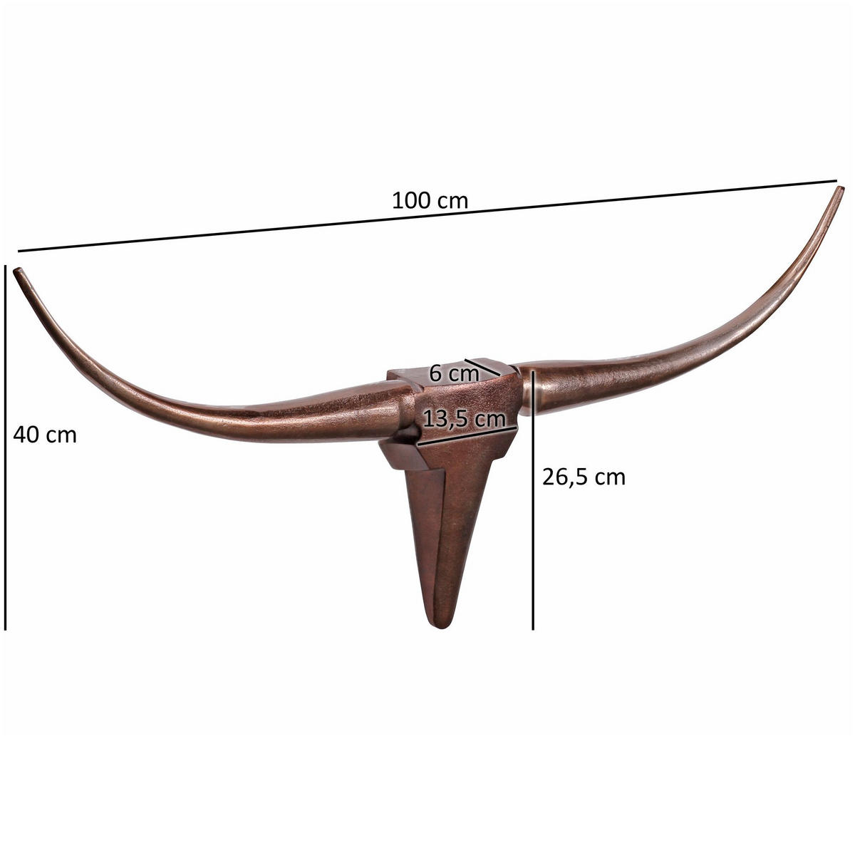 WANDDEKO Geweih Bull Aluminium 100 cm breit, Bronze 100x6x40 cm - Braun, Metall (100/40/6cm) - KADIMA DESIGN