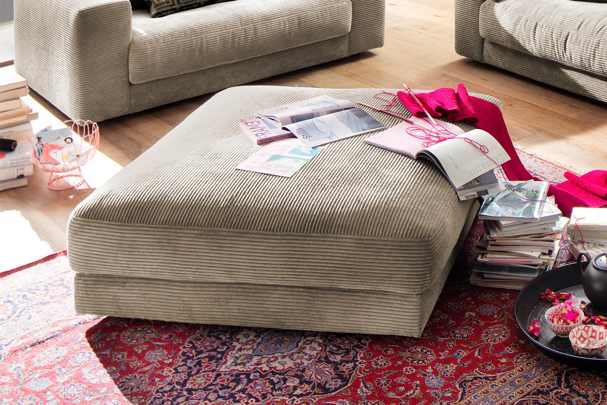 BIG HOCKER MADELINE Taupe Cord - Taupe, Textil (120/43/120cm) - KAWOLA