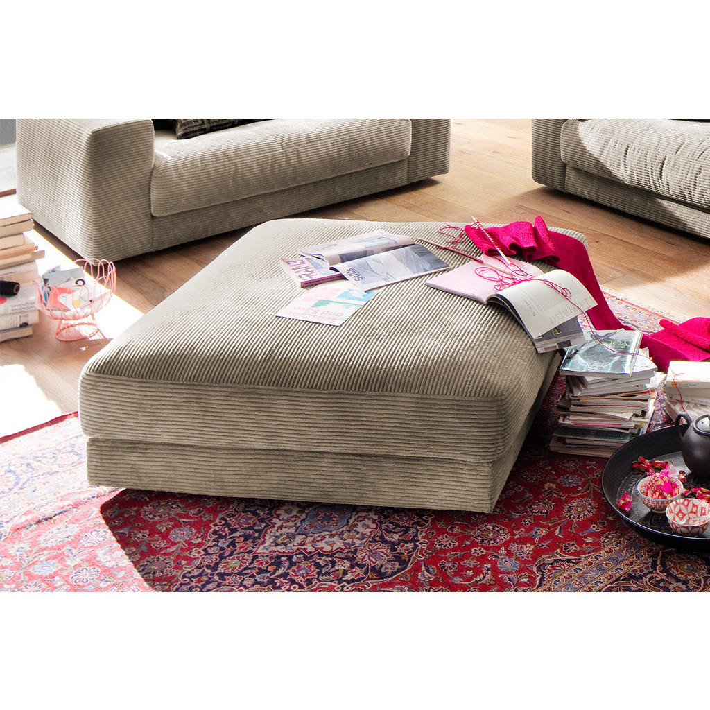 Thumbnail - Kawola Big, Taupe, Textil, Rechteckig, 120x43x120 cm, Wohnzimmer, Hocker, Sitzhocker