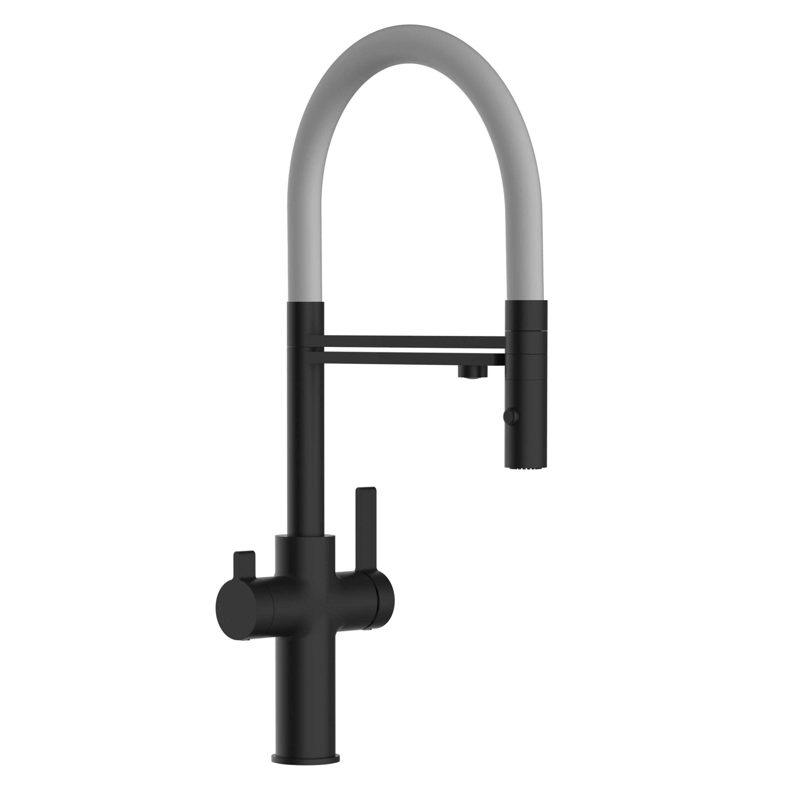 3-WEGE-KÜCHENARMATUR, Schwarz Matt und Grau, 2-Strahl-Brause - Grau, Metall (20.61/48/20.61cm) - VIZIO