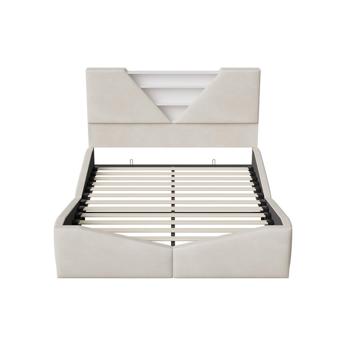 POLSTERBETT 140x190 cm mit Bettkasten, LED & USB, Doppelbett mit Kopfteil Stauraum, Beige - Beige, Metall (140/190cm) - EuroLiving