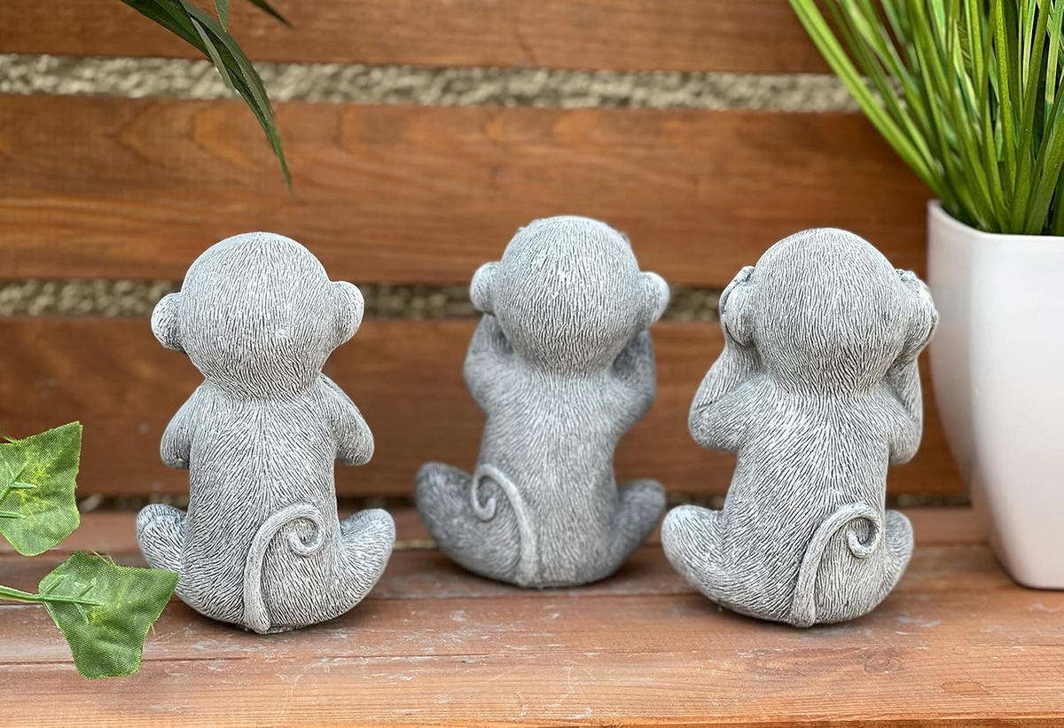 STEINFIGUR 3 Affen Nichts sehen Nichts hören Nichts Sagen Frostfest Steinguss - Grau, Stein (8/12/7cm) - stoneandstyle