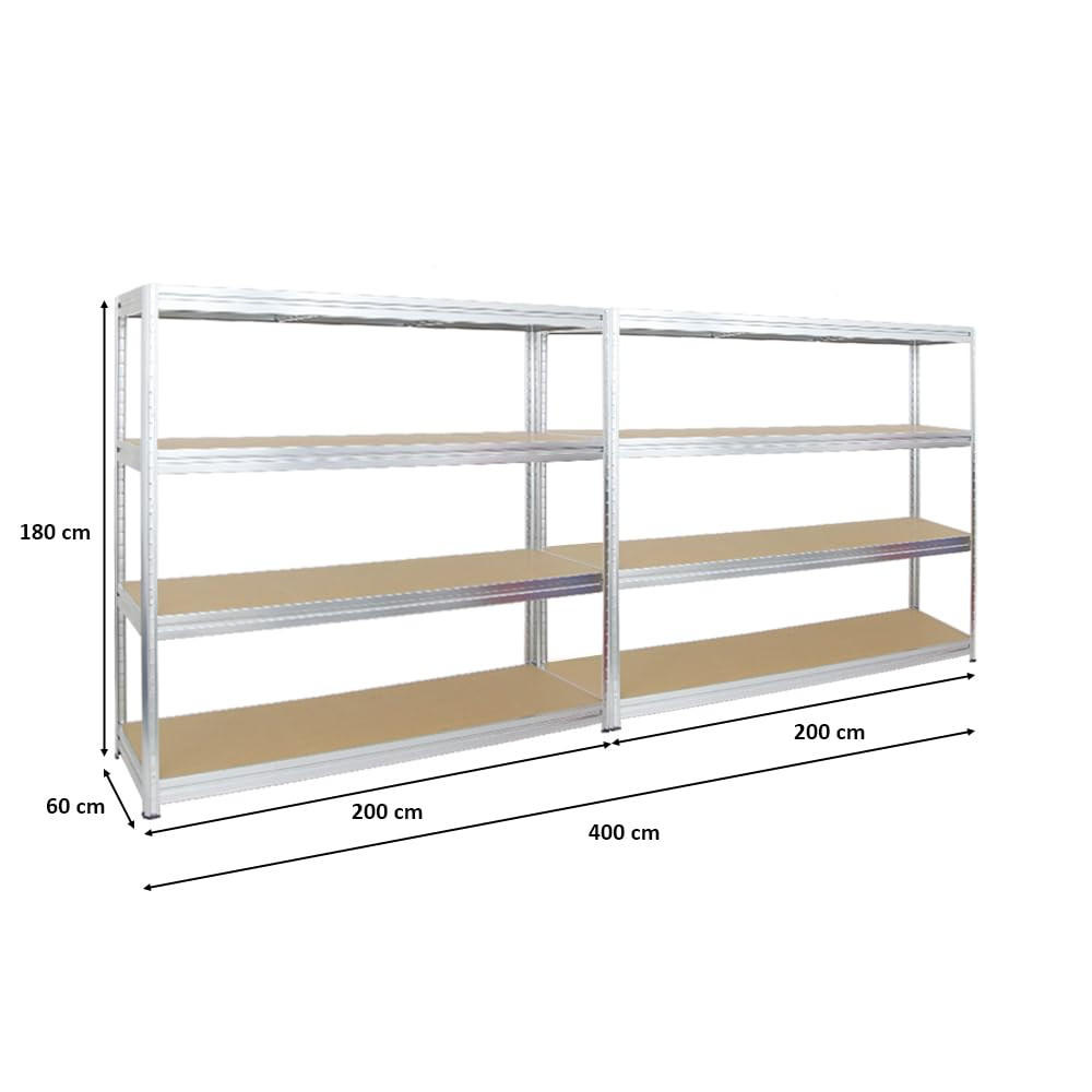 SCHWERLASTREGAL Dino 2er-Set mit 2x 180x200x60 cm Fachlast 500 kg Verzinkt - Silberfarben, Metall (400/180/60cm) - PROREGAL