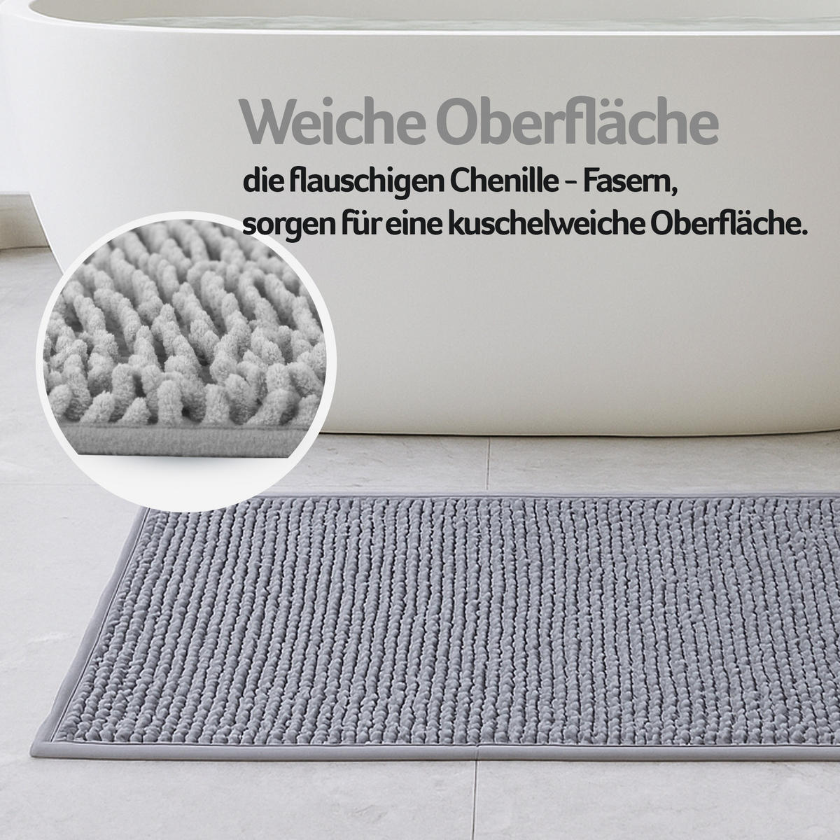 BADEMATTE Chenille XXL ( Hellgrau ) 60x90cm - Hellgrau, Textil (90/60cm) - Bestlivings