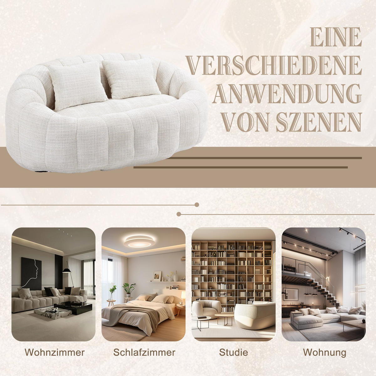 SITZSACK Cord,Sofa mit 3 extra Kopfkissen,Beige - Beige, Textil (145/63/95cm) - LVHOM