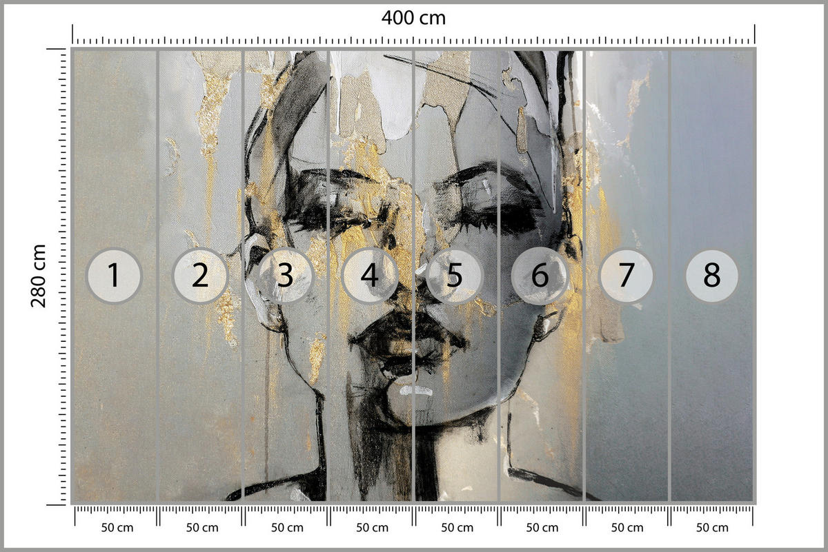 FOTOTAPETE für Wohnzimmer Frau Abstraktes Porträt Beton Modern Gold 400x280 - Gelb/Goldfarben, Papier (400/280cm) - Muralo