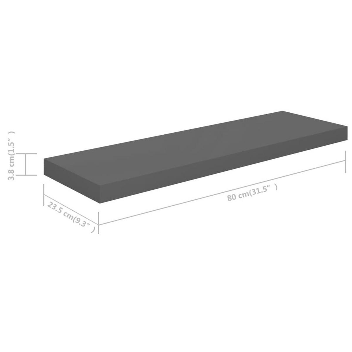 SCHWEBEREGALE 2 STK. HOCHGLANZ-GRAU 80X23,5X3,8 CM MDF - Anthrazit, Holzwerkstoff (23.5/3.8/80cm) - vidaXL