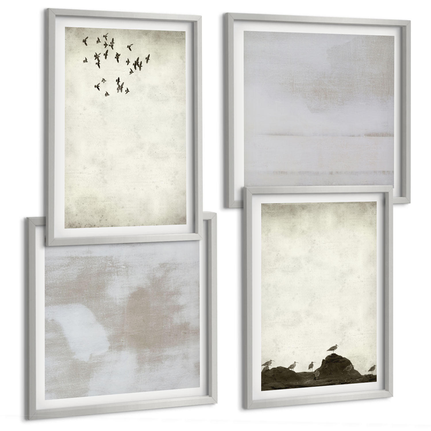 BILDER SET 4er Set - 50x50 cm & 40x60 cm Silberner Rahmen - Textur eines Vogelschwarms - Silberfarben, Kunststoff (50/50cm) - TULUP