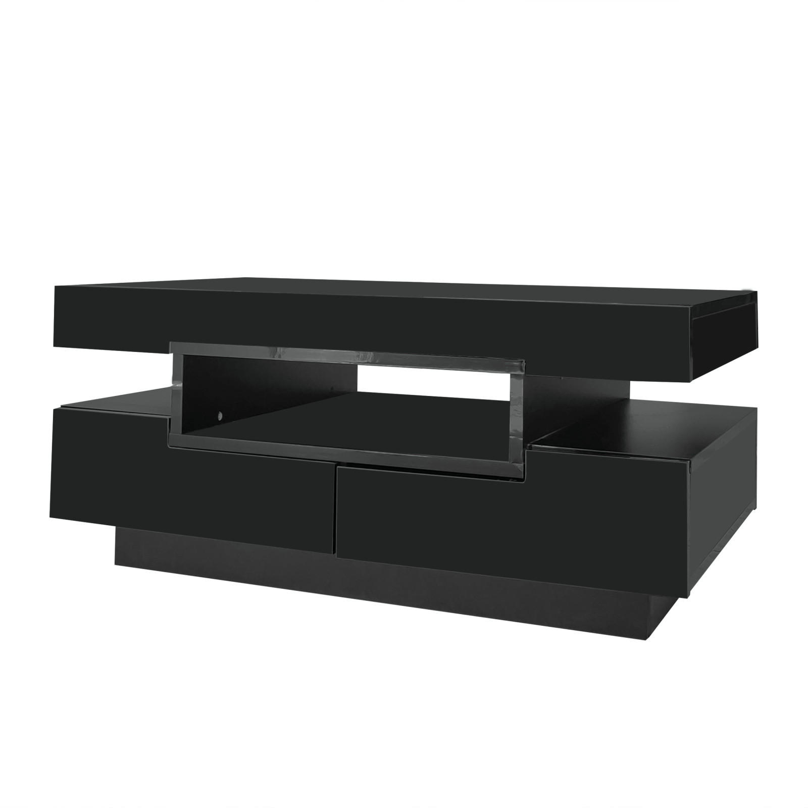 COUCHTISCH Schwarz Weiß mit LED, Stauraum und 4 Schubladen - Schwarz, Metall (80/50/36cm)