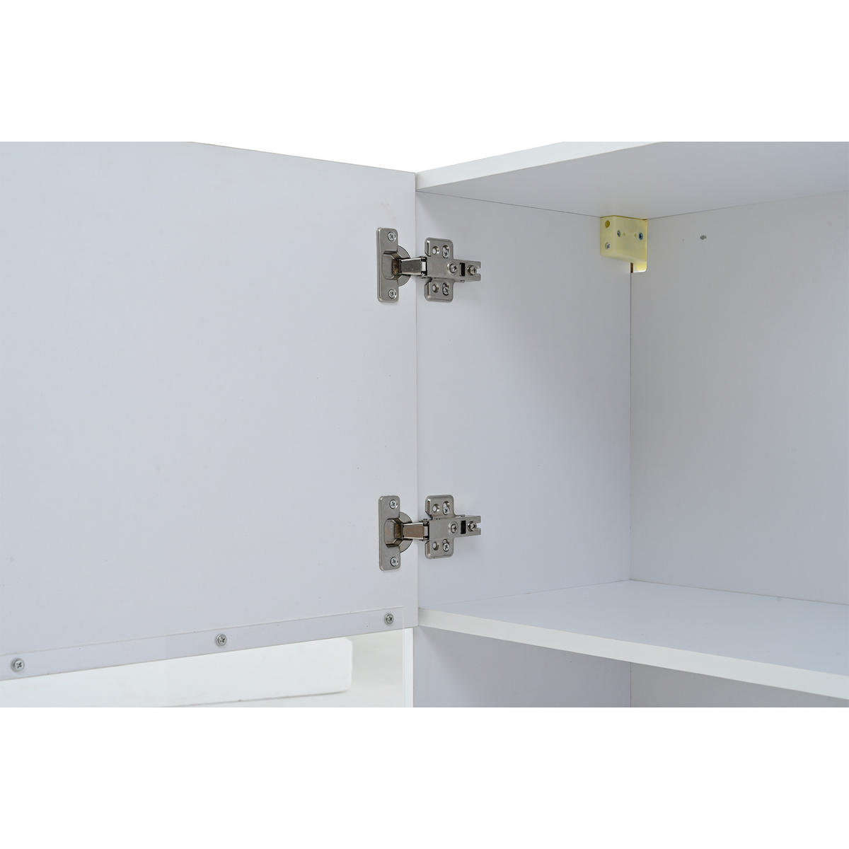 ANBAUWAND in Weiß TV Wohnwand-set mit Vitrine, LED und Hochglanz für Wohnzimmer, B175/T39/H34cm - Transparent/Weiß, Holzwerkstoff/Kunststoff (174/34/39cm) - STILVORA