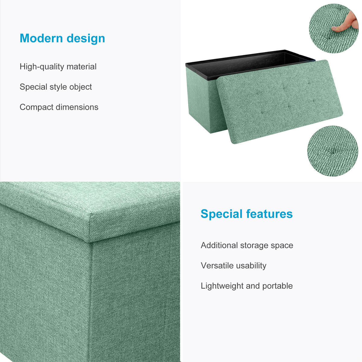 SITZBANK Faltbar in Leinen Optik 78/38/38 cm (Grün) - Grün, Textil (78/38/38cm) - Intirilife