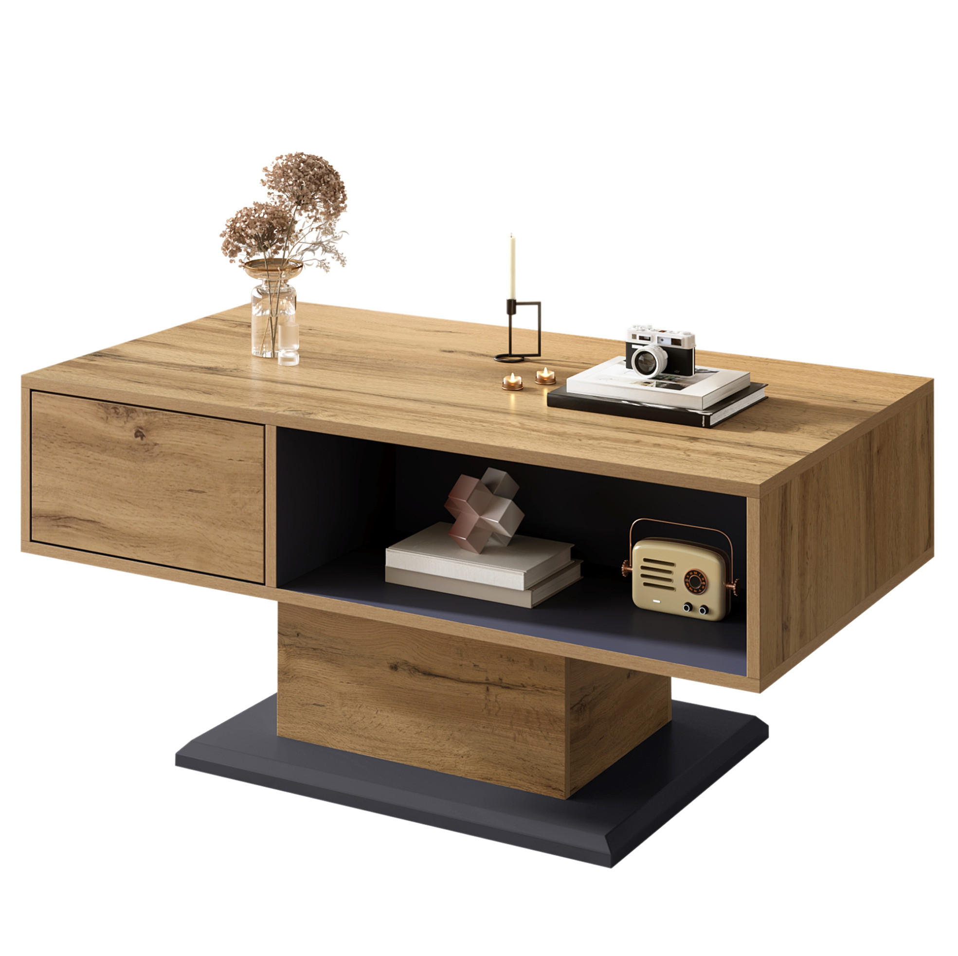 COUCHTISCH 100/50/46,5 cm Grau mit doppelseitigem Stauraum und elegantem Design - Grau, Holzwerkstoff (100/50/46.5cm) - OKWISH
