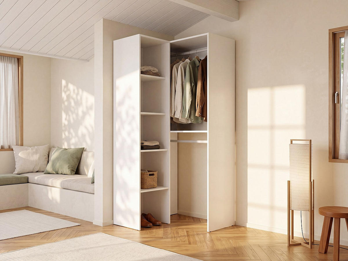 OFFENER Kleiderschrank - 79.4 cm x 88.4 cm - holz - weiß Ferdinand - Weiß, Holz (79.4/185.5/88.4cm) - Vente-Unique