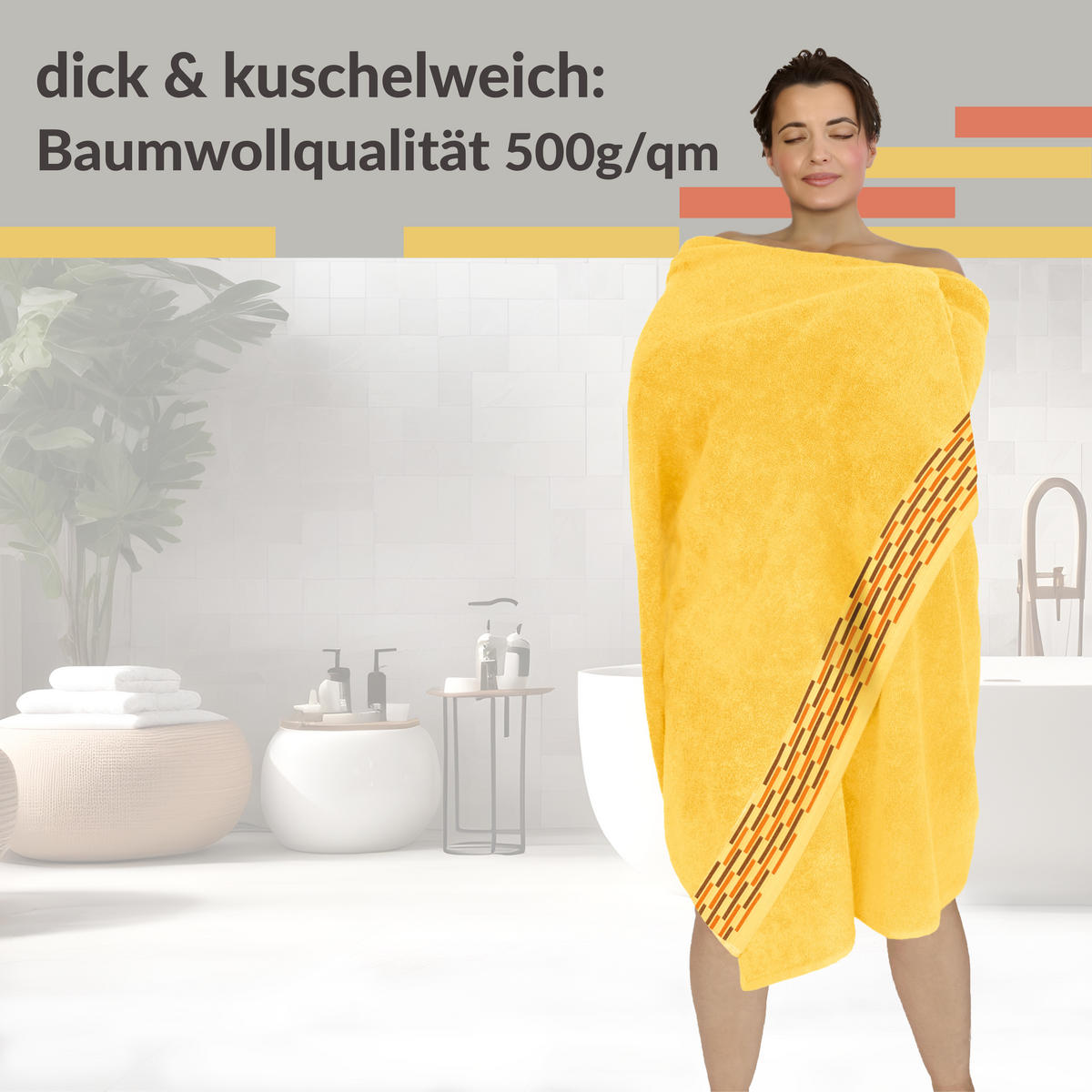 BADETUCH Lugano Gelb 100x200 cm - Gelb, Textil (100/200cm) - Lashuma