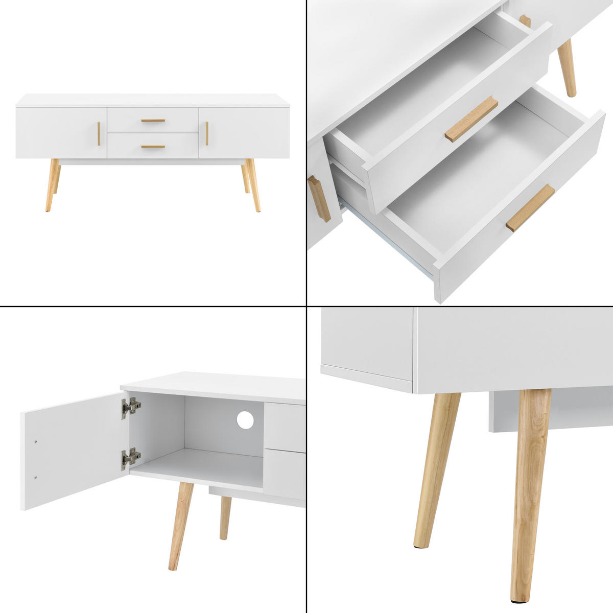 LOWBOARD Alavus - Weiß, Holz/Holzwerkstoff (140/56/40cm) - [en.casa]