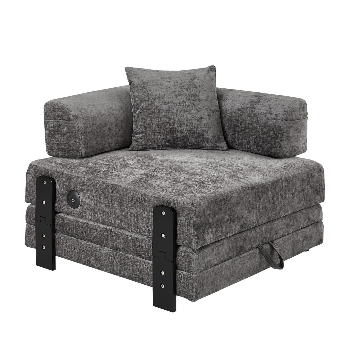 SCHLAFSOFA 2-in-1 mit USB- und Type-C-Anschluss, Stauraum und Seitentaschen, Dunkelgrau - Dunkelgrau, Textil (84/48/170.5cm) - Redom