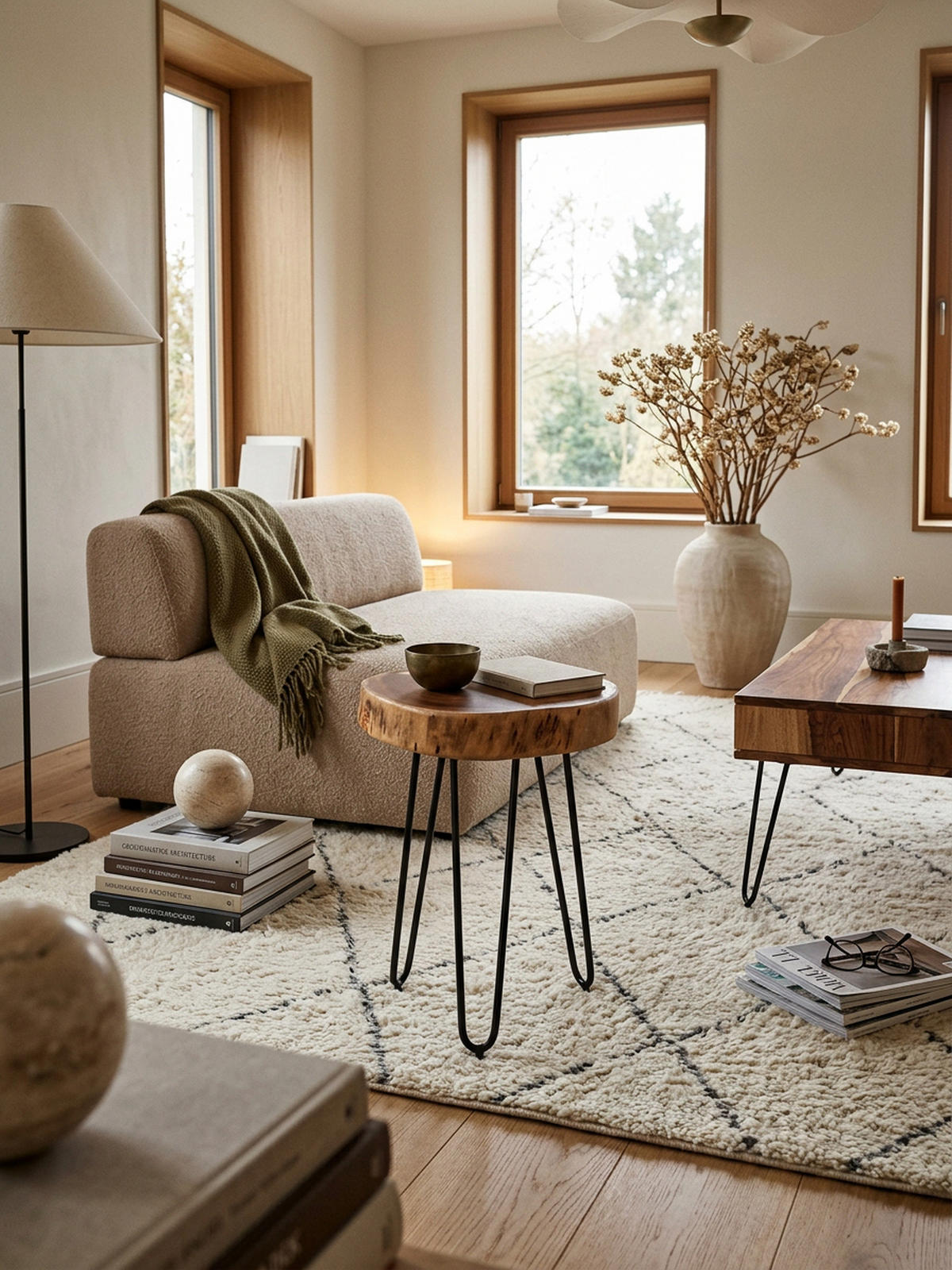 BEISTELLTISCH Massivholz Metallbeine Baumstammoptik BALU, Beige 35x35x45 cm - Beige/Schwarz, Holz/Metall (35/35/45cm) - KADIMA DESIGN