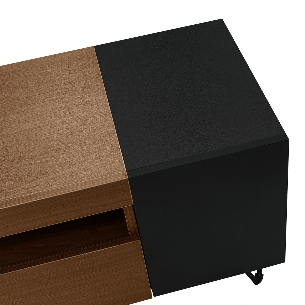 LOWBOARD in Schwarz und Naturfarben TV-Schrank mit offenen Fächern für Wohnzimmer, B180/T36/H43 cm - Schwarz/Naturfarben, Holzwerkstoff/Metall (180/43/36cm) - STILVORA