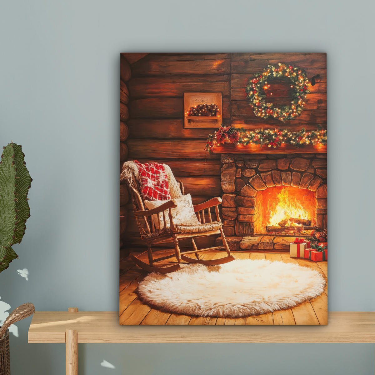 LEINWANDBILD Winter - Weihnachten - Zuhause - Kamin 30x40 cm - Bernsteinfarben, Textil (30/40cm) - MuchoWow