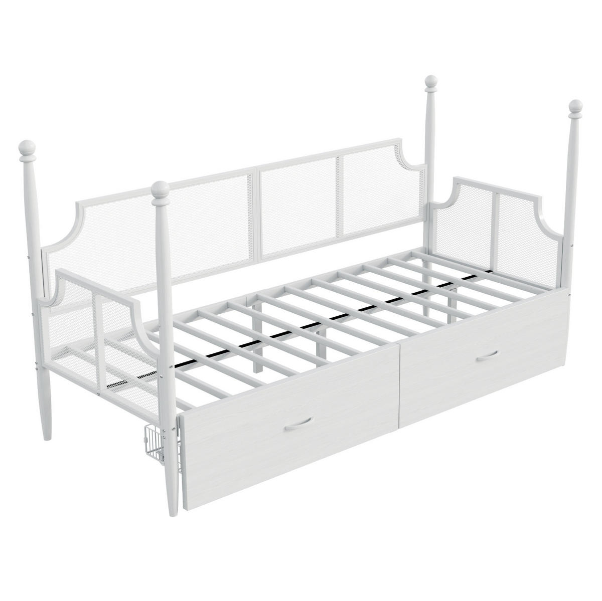 METALLBETT aus Metall 90x200 cm Weiß mit 2 Schubladen im Vintage-Stil - Weiß, Metall (90/200cm) - Modfu