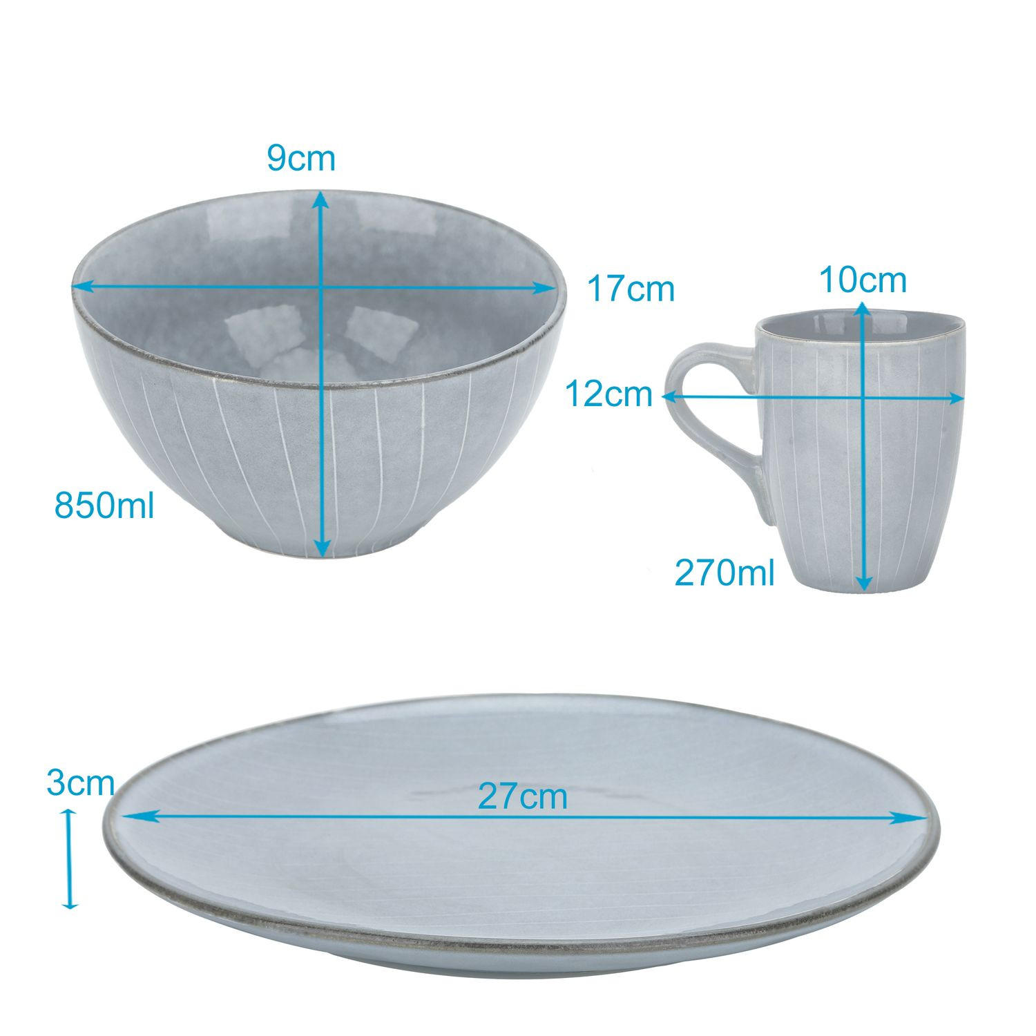 GESCHIRRSET (12-tlg.) - Grau, Keramik (30/29/45cm) - Intirilife
