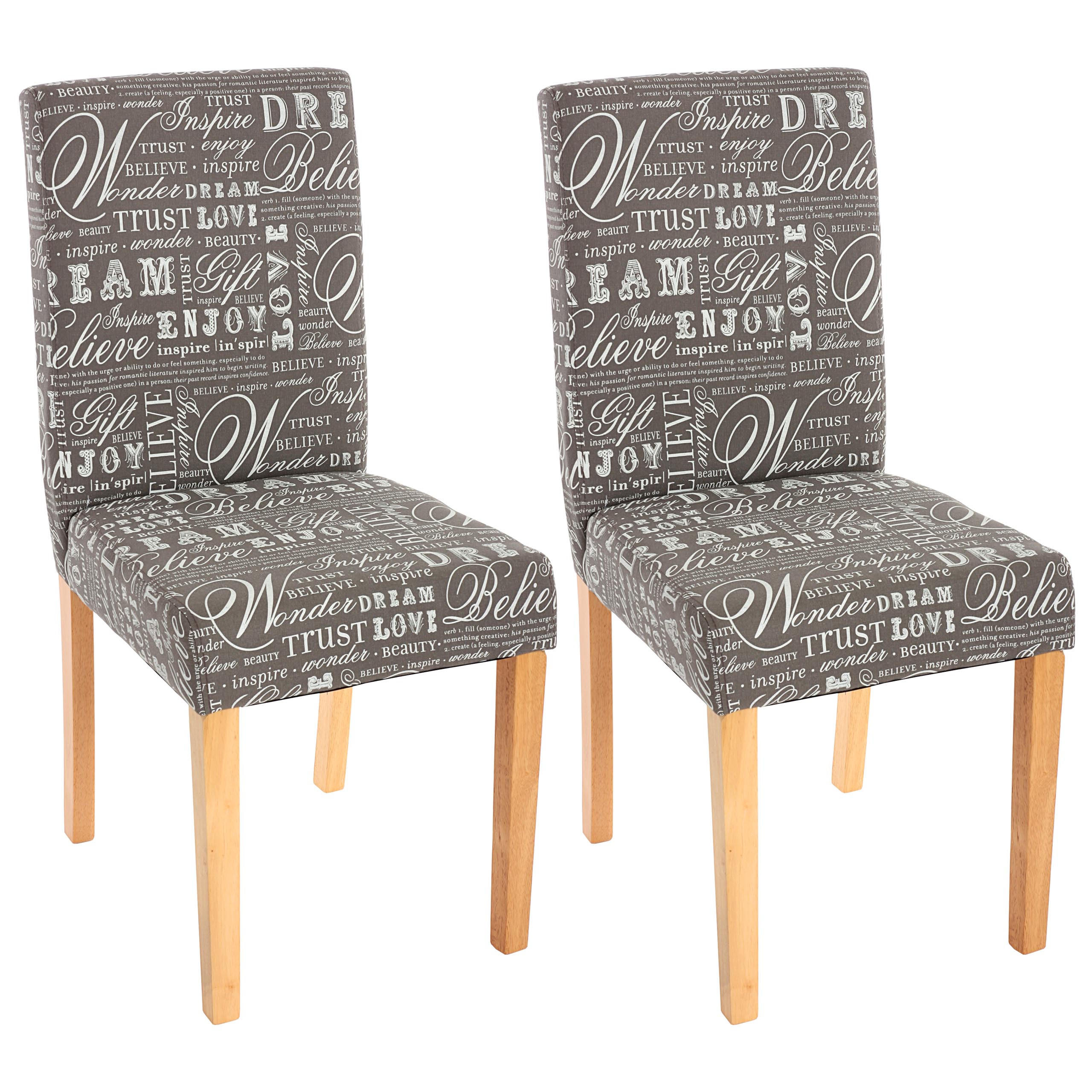 ESSZIMMERSTUHL 2er-Set klassisch und zeitlos 90x43x56cm Sitzhöhe 45cm Textil mit Schriftzug helle Beine Grau - Grau, Textil (43/90/56cm) - CHEFGASTRO