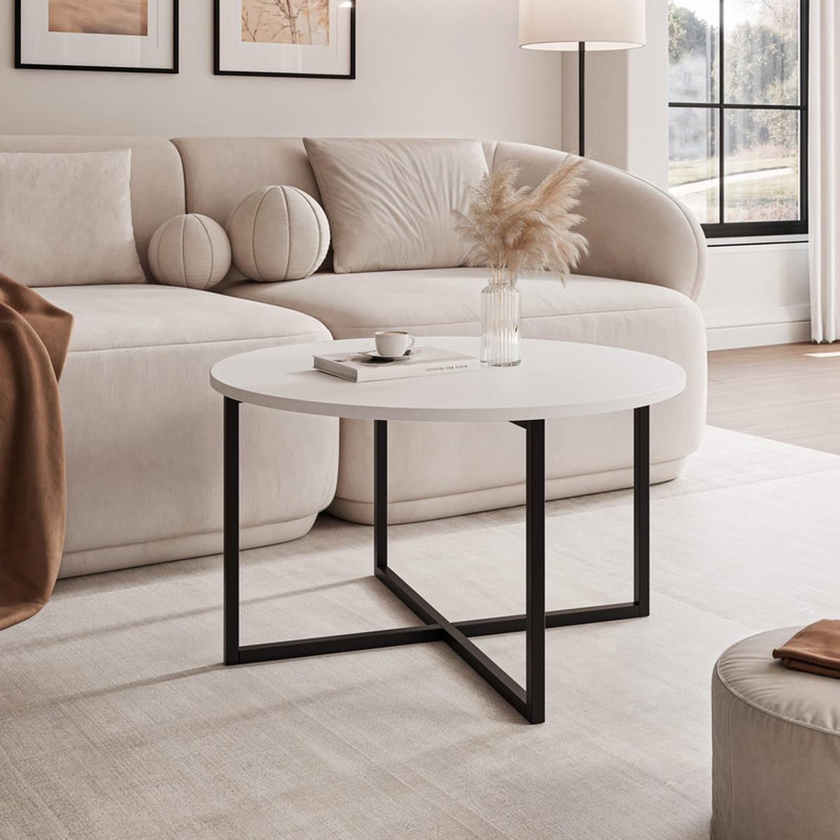 COUCHTISCH BESARO 75/47 cm runden, Schwarz / Weiß - Schwarz/Weiß, Metall (75/75/47cm) - Idohome