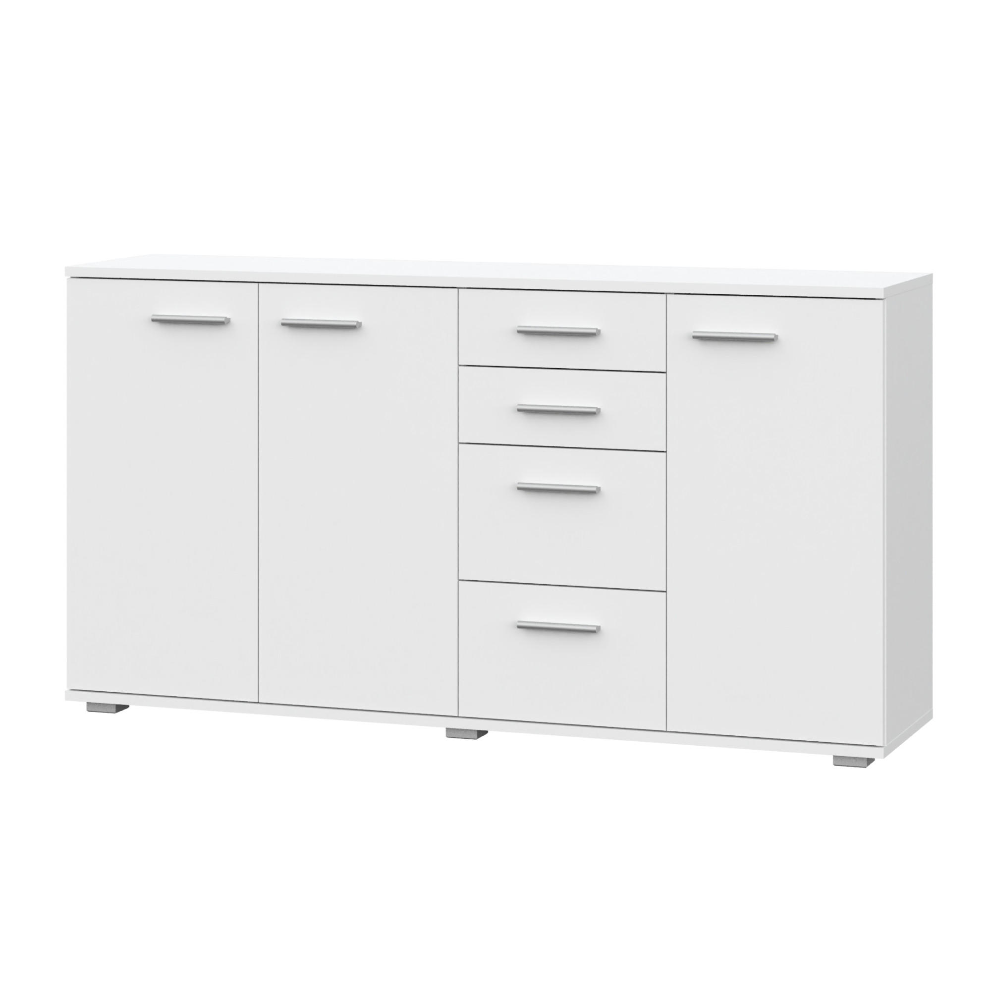 SIDEBOARD FAUSKE KOM3-3D4S Schubladen Weiß - Silberfarben/Weiß, Holzwerkstoff/Kunststoff (138/74/34cm) - Komodee