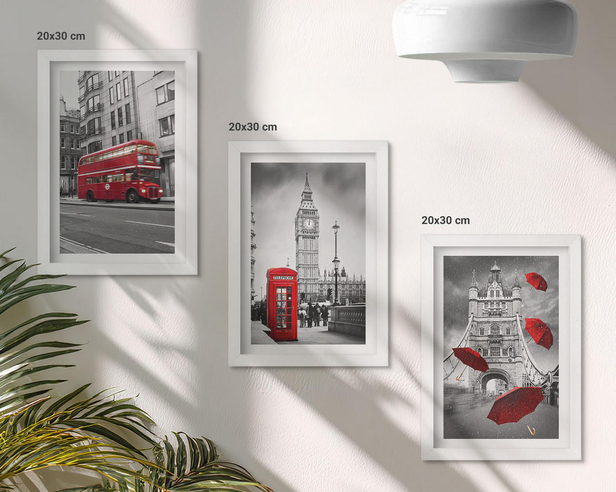 BILDER SET 3er Set - 20x30 cm Weißer Rahmen - Red Accents London - Weiß, Kunststoff (20/30cm) - TULUP