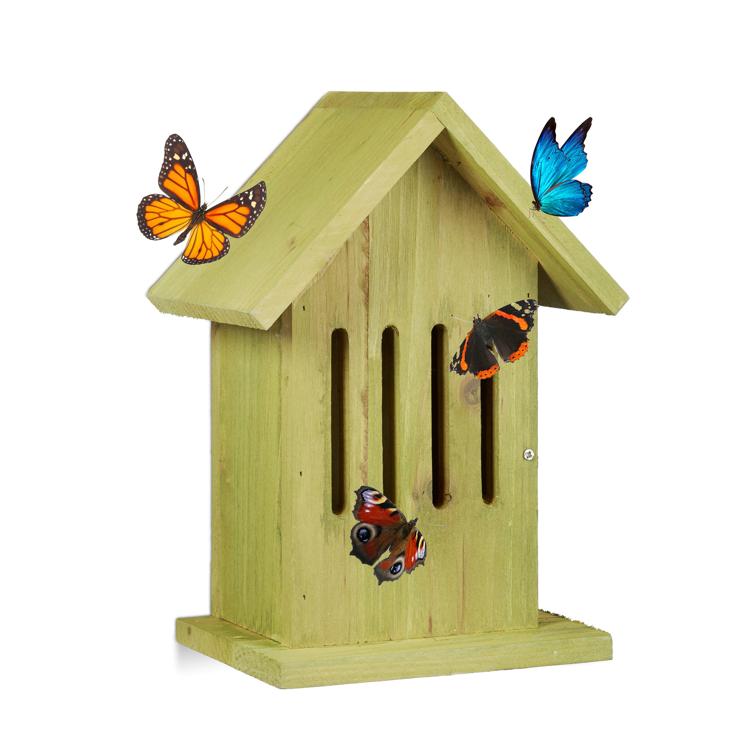 SCHMETTERLINGSHAUS - Grün, Holz (18.5/25.5/12cm) - Relaxdays