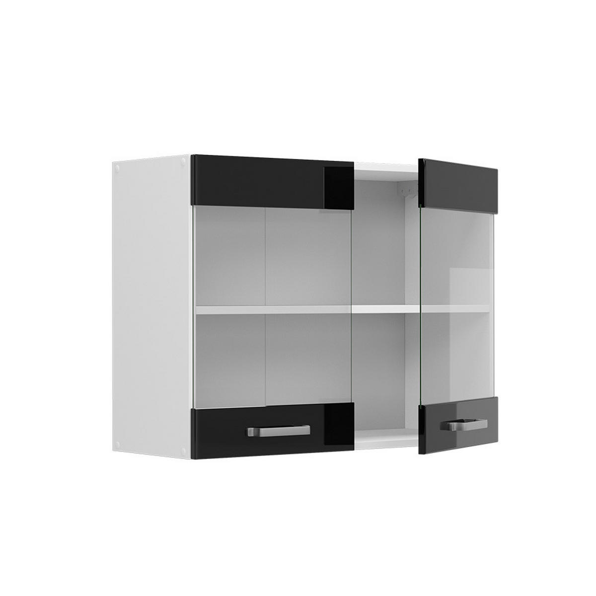 KÜCHENGLASSCHRANK R-Line Schwarz Hochglanz 80 cm - Schwarz Hochglanz/Schwarz, Holzwerkstoff (80/60/31cm) - Vicco