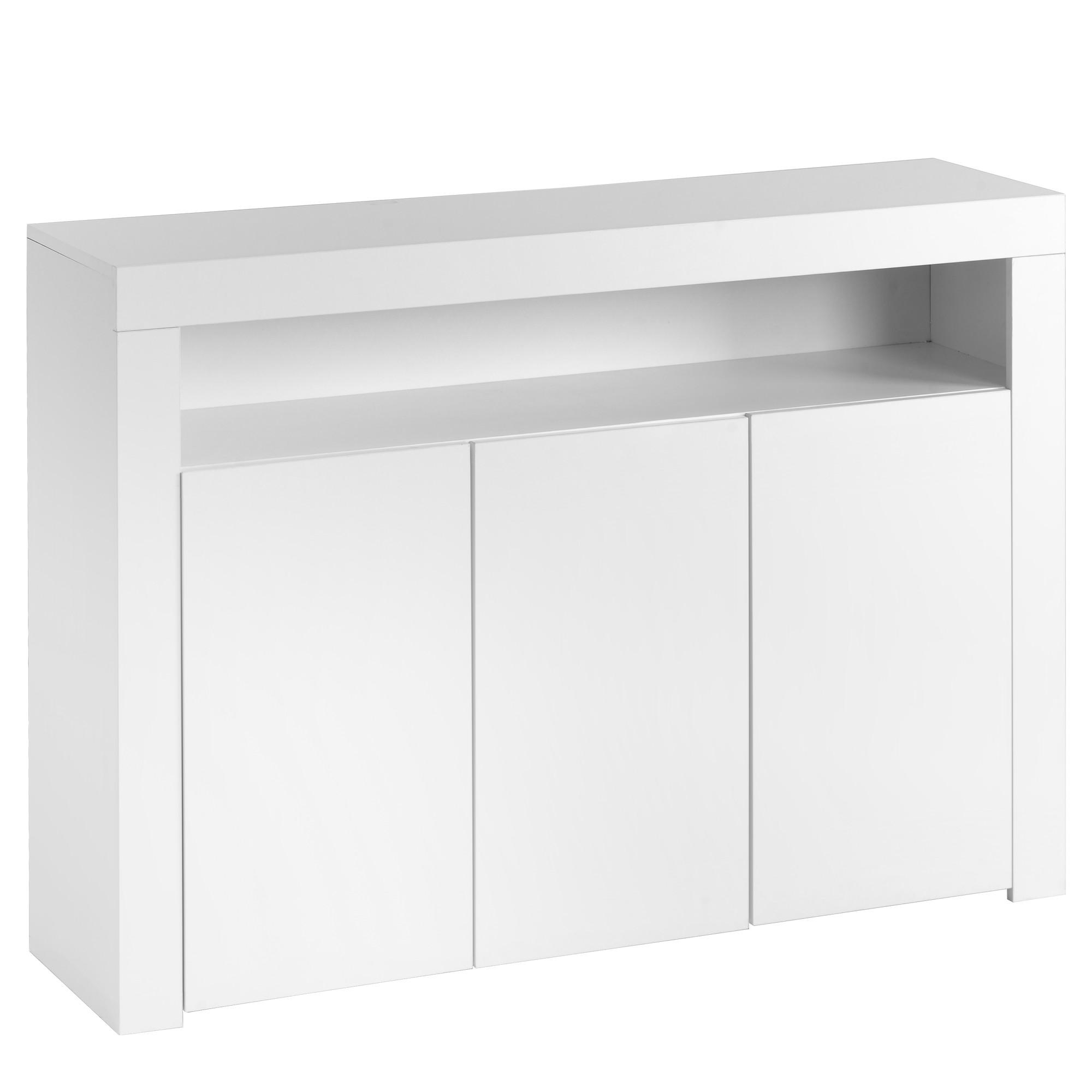 SIDEBOARD DE-37797 mit LED-Beleuchtung und 3 Türen Weiß - Weiß, Holzwerkstoff (130/95/35cm) - ComfortXL