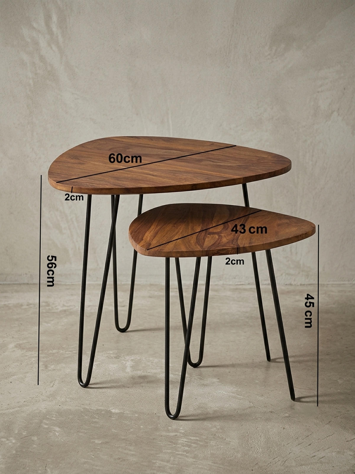 BEISTELLTISCH Set – 2-teilig Massivholz Metall Industrial - Schwarz/Braun, Holz/Metall (60/60/56cm) - KADIMA DESIGN