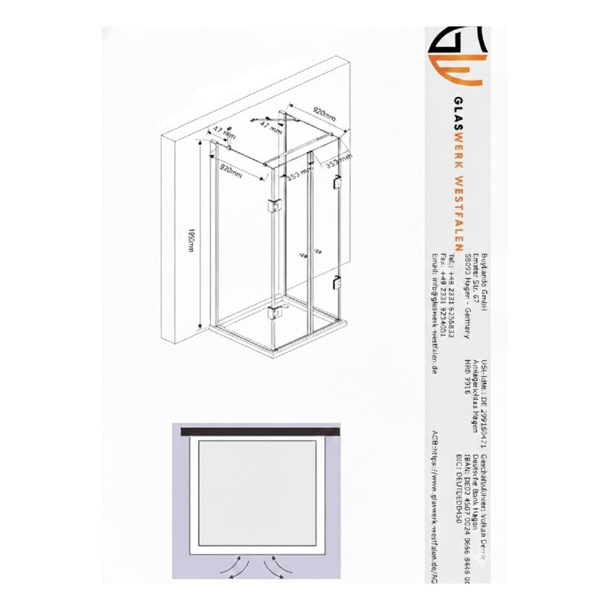 DUSCHKABINE Emma 100x80x100 x195 cm U-Form Weiß - Weiß, Glas (100/80/195cm) -  Glaswerk Westfalen