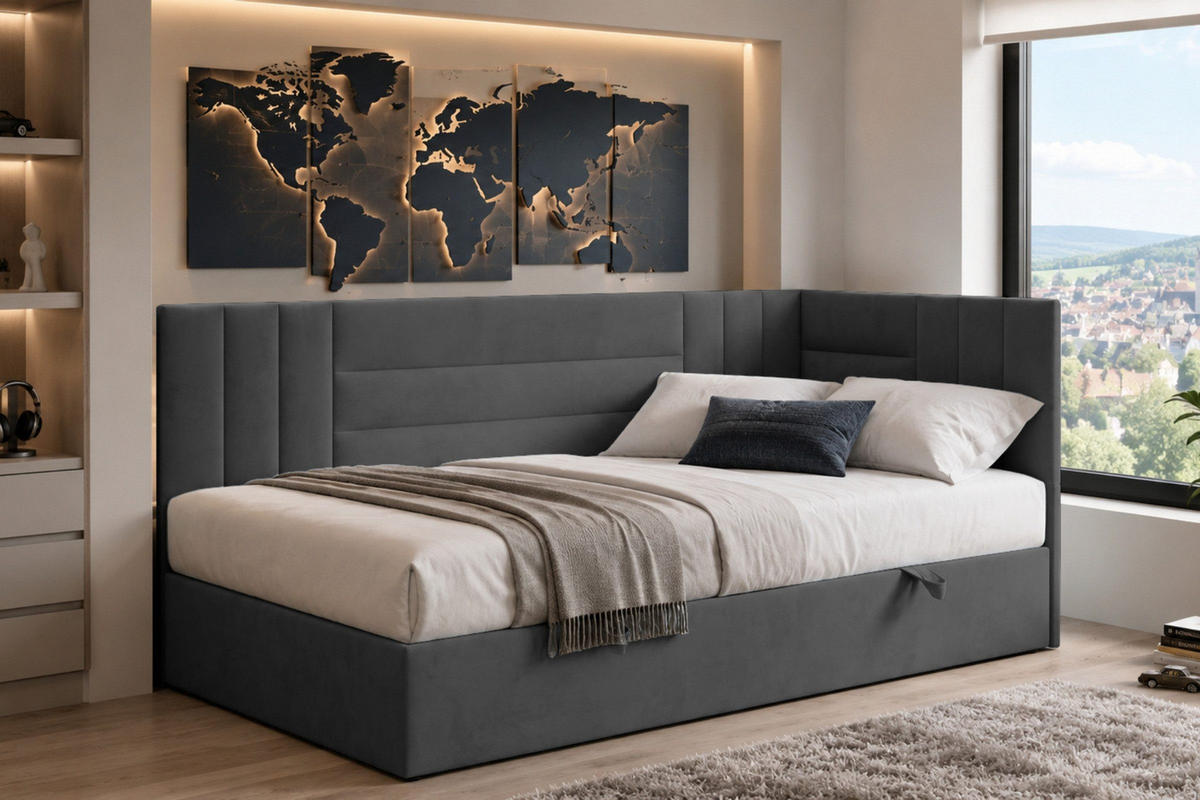 BOXBETT KAYA 90/200 in Velours Anthrazit H4 rechts - Anthrazit, Holz/Holzwerkstoff (90/200cm) - Deine Möbel 24