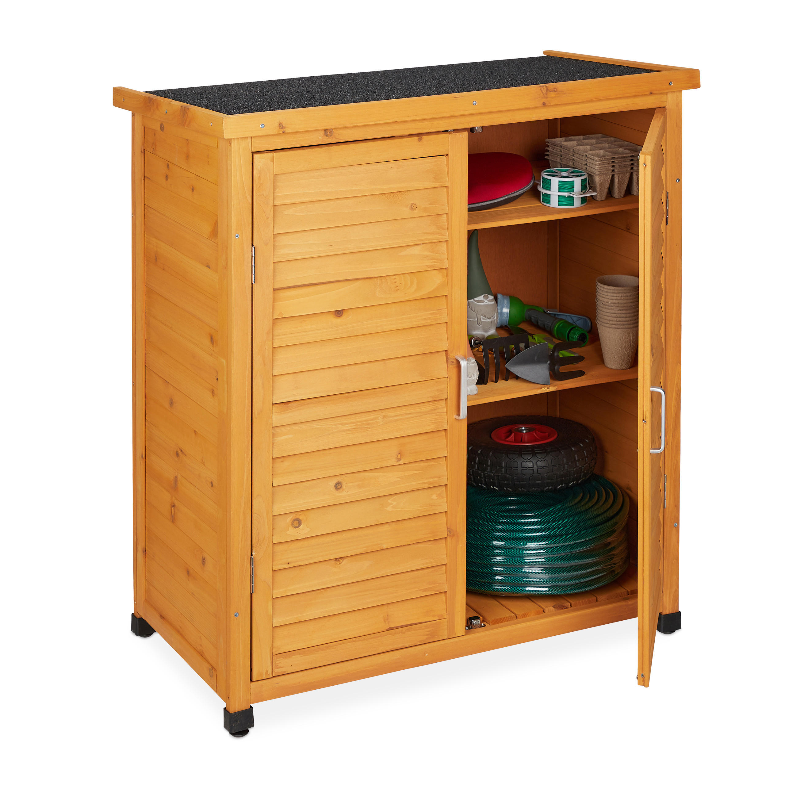 GARTENSCHRANK - Hellbraun, Holz/Metall (86.5/97/47cm) - Relaxdays
