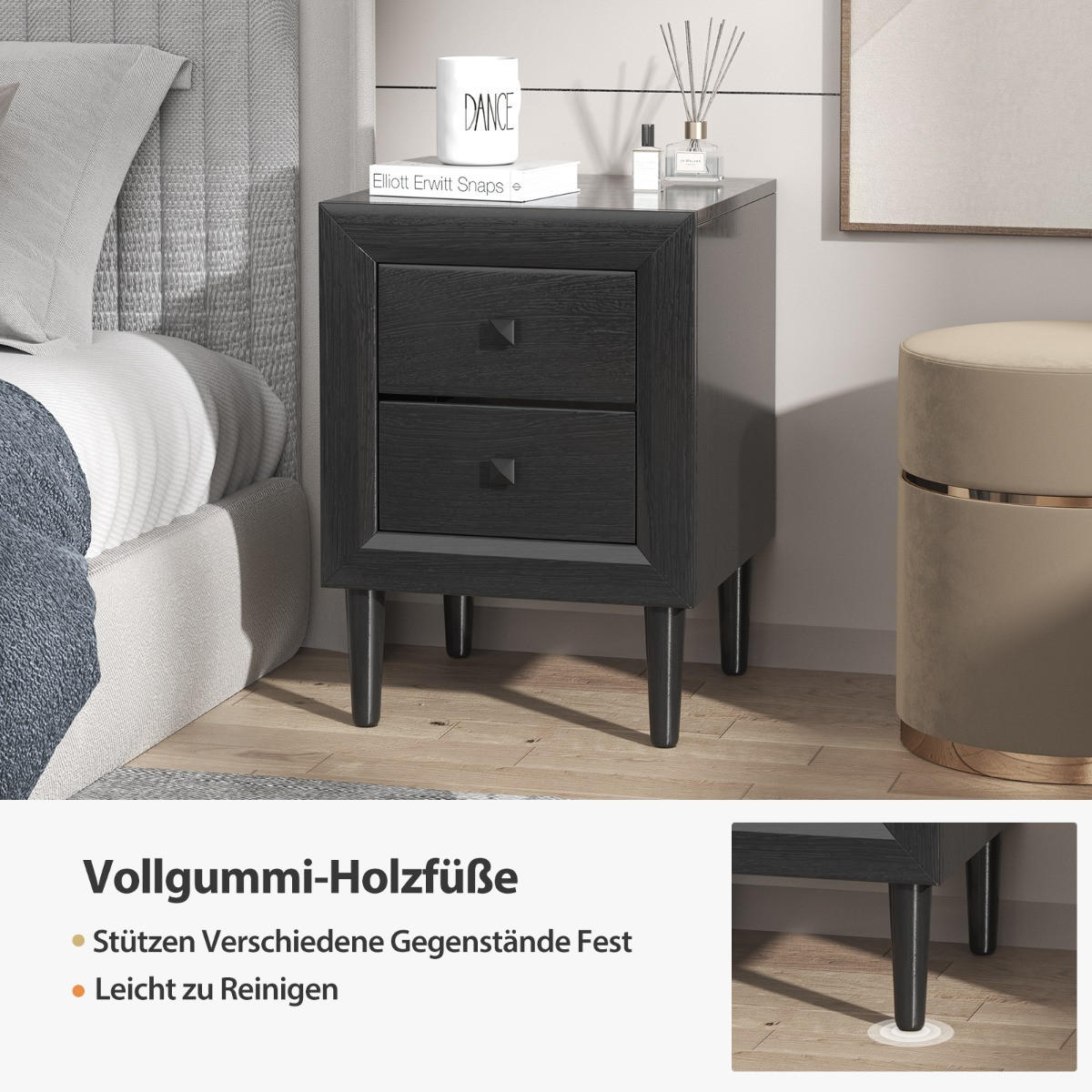 NACHTTISCH Schwarz Holzwerkstoff 40/40/55 cm - Schwarz, Holzwerkstoff (40/55/40cm) - Gemütlich Home