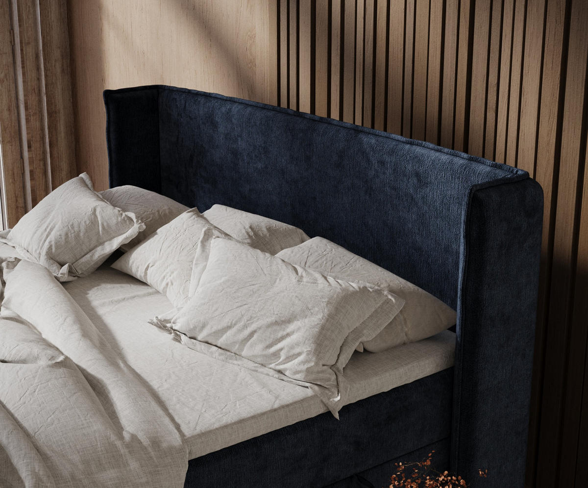 BOXSPRINGBETT Segni Marineblau 180/200 cm mit Matratze und Topper - Schwarz/Dunkelblau, Holz/Holzwerkstoff (180/200cm) - Maison de Reve