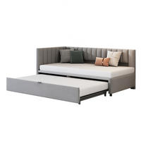 SAMT-POLSTERBETT 90/200 cm mit Ausziehbett und gepolstertem Kopfteil, Grau - Grau, Textil (90/180cm) - BEAOK