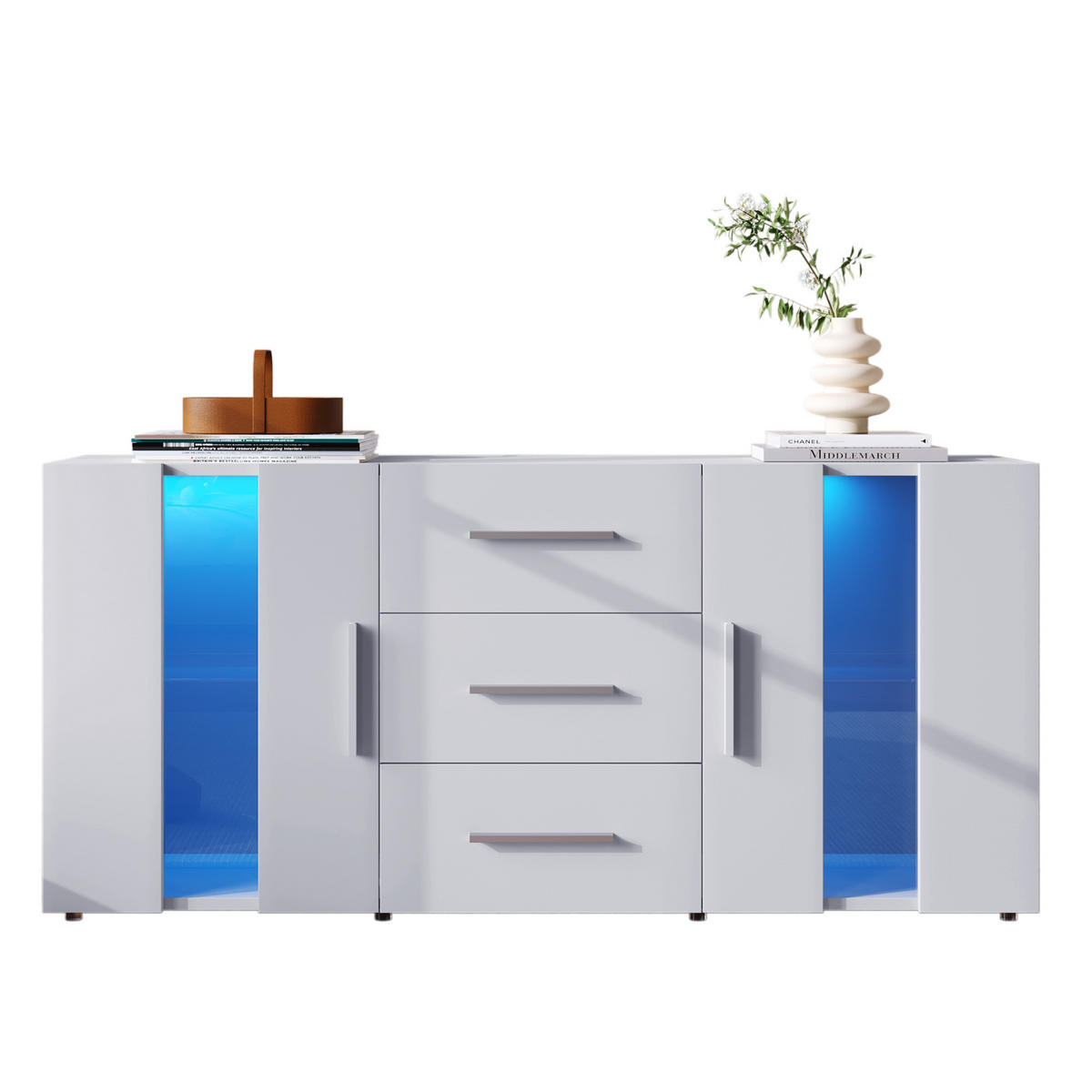 TV-LOWBOARD in Weiß mit 3 Schubladen und USB-LED Beleuchtung 140/35/70 cm - Eichefarben, Holzwerkstoff (140/70/35cm) - Redom