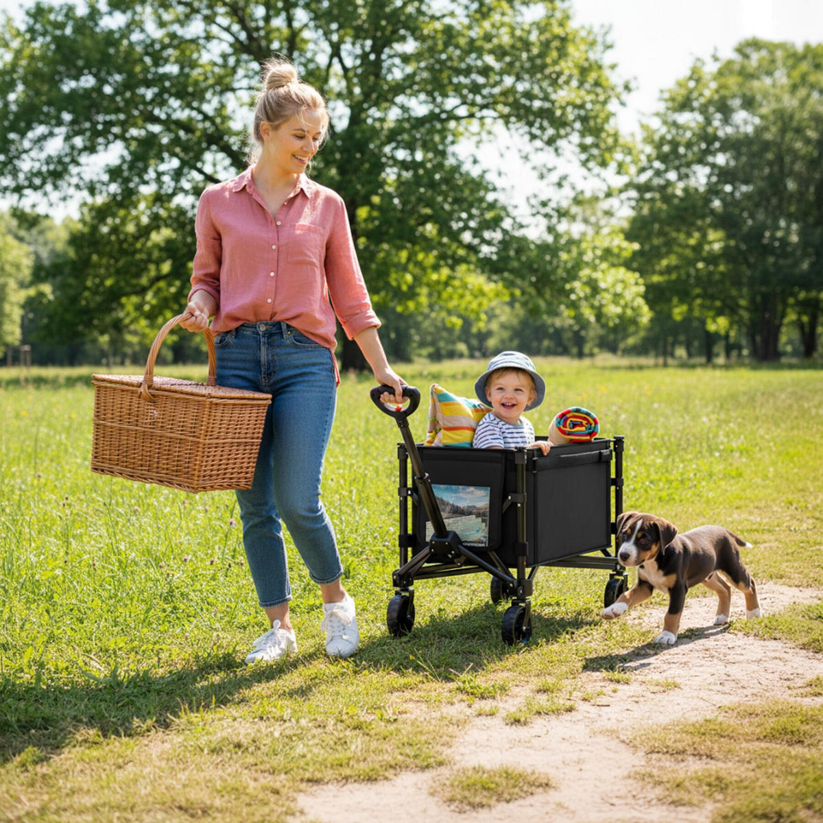 BOLLERWAGEN Smartrider, Inklusive Einlegeboden, Reflektorstreifen, Belastbarkeit 60 kg, schwarz - Schwarz, Kunststoff (47/90/83cm) - tectake