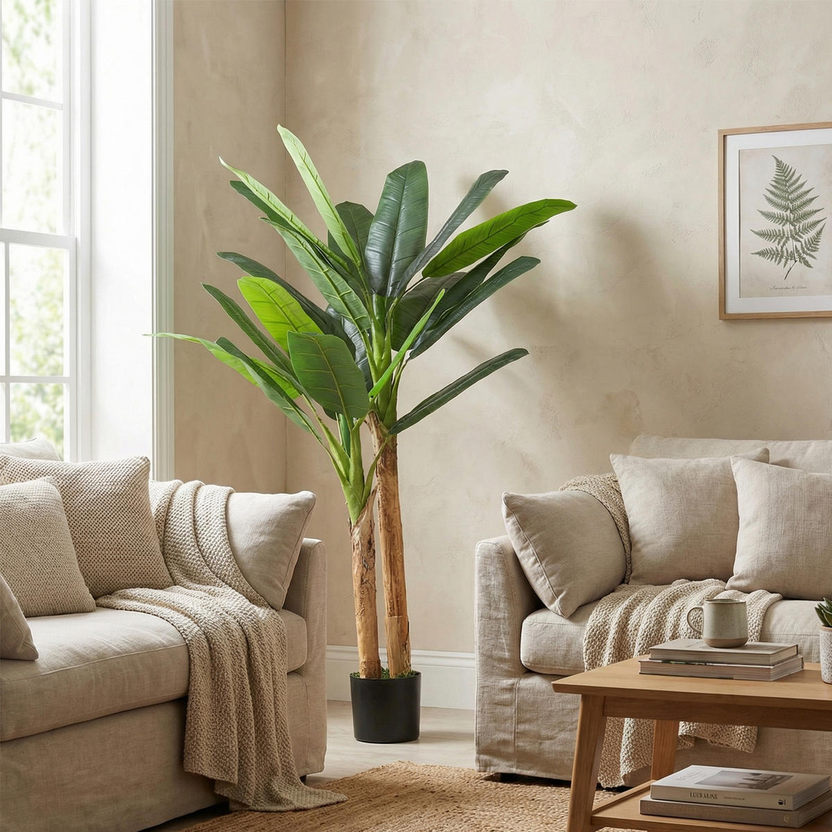 KUNSTPFLANZE, Künstlicher Bananenbaum 150 cm, 2 Stämme, mit Topf, für Zuhause & Büro, Grün - Multicolor, Kunststoff (150cm) - FORIOUS
