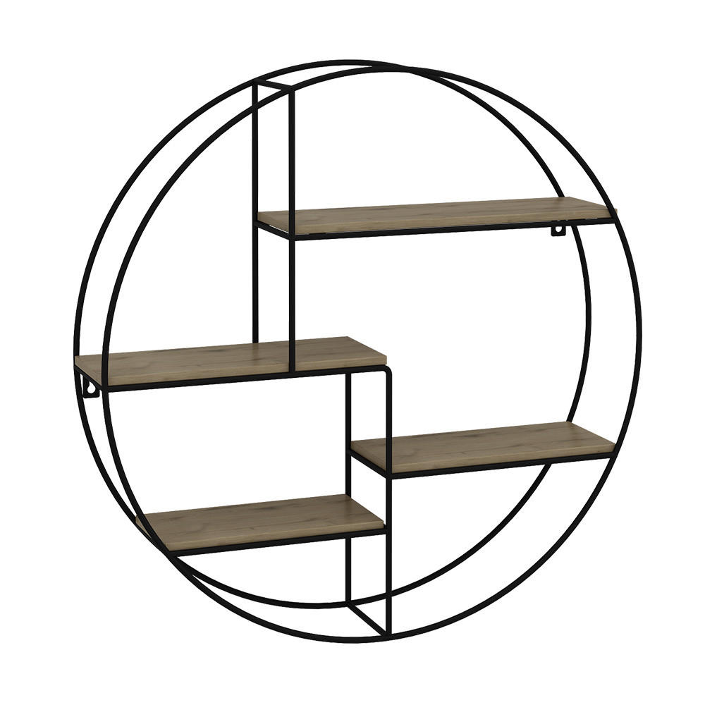 WANDREGAL Fyrk Eiche 55 x 55 cm Rund - Eichefarben/Schwarz, Holzwerkstoff (55/55/11cm) - Vicco