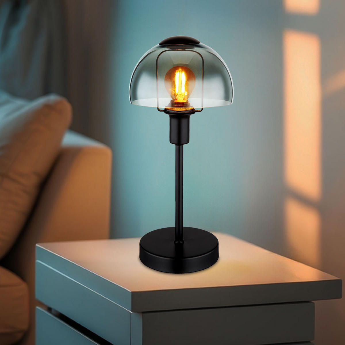 LED TISCHLEUCHTE Kokkini Schwarz Metall Glas - Schwarz, Glas (15/15/32cm) - Globo Lighting