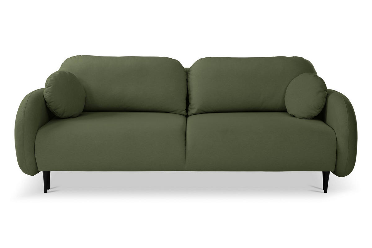 BETTSOFA AGIO Grün Plüsch-Stoff mit Schlaffunktion - Grün, Holz (232/95/109cm) - MASSENO