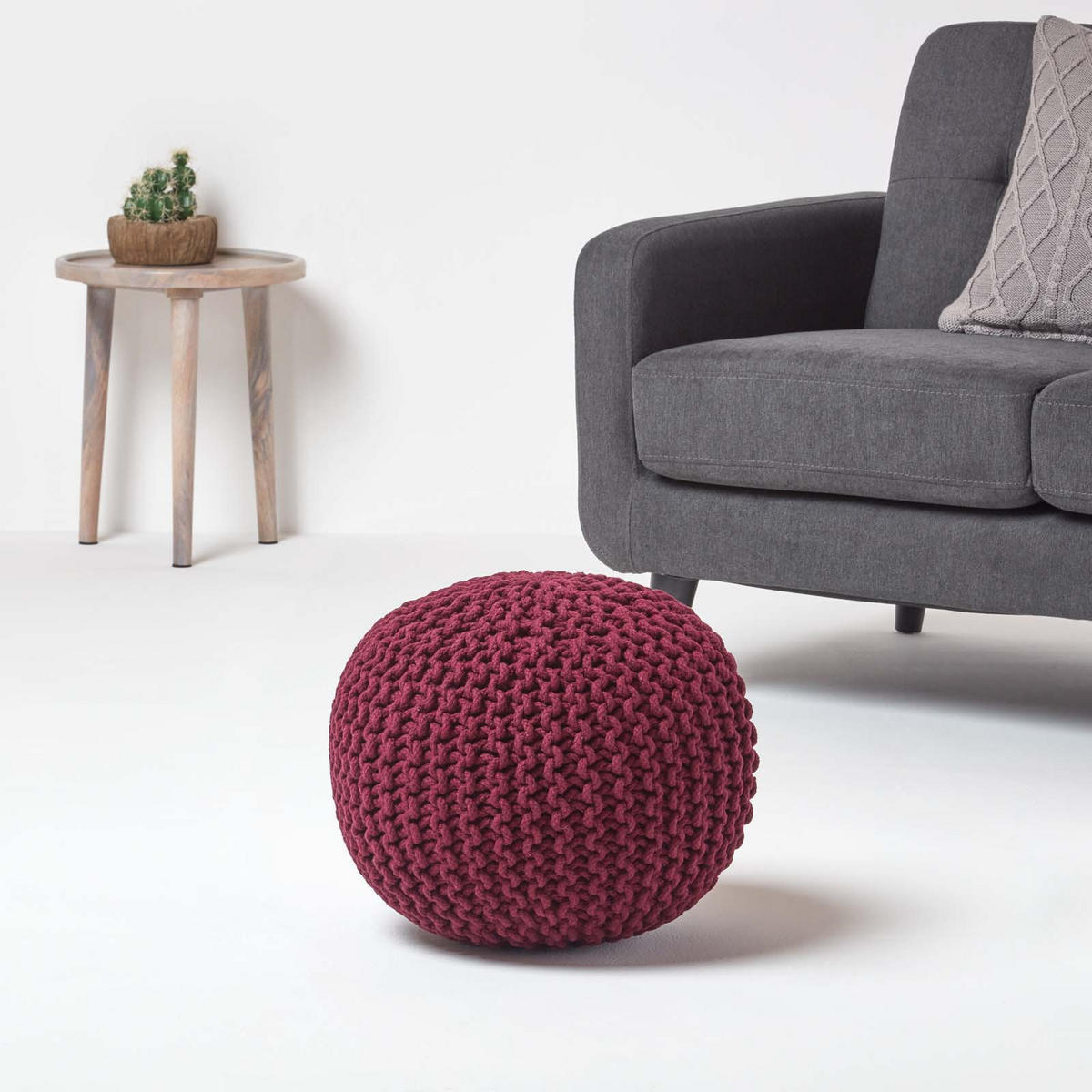 STRICK-POUF weinrot, 40/40/35 cm - Weinrot, Textil (40/35/40cm) - Homescapes