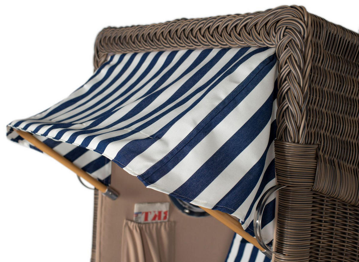 STRANDKORB Komplettset: Ammersee Single Teak Bullauge - PE grau - Modell 518 - Blau/Weiß, Holz/Kunststoff (96/165/80cm) - bene living