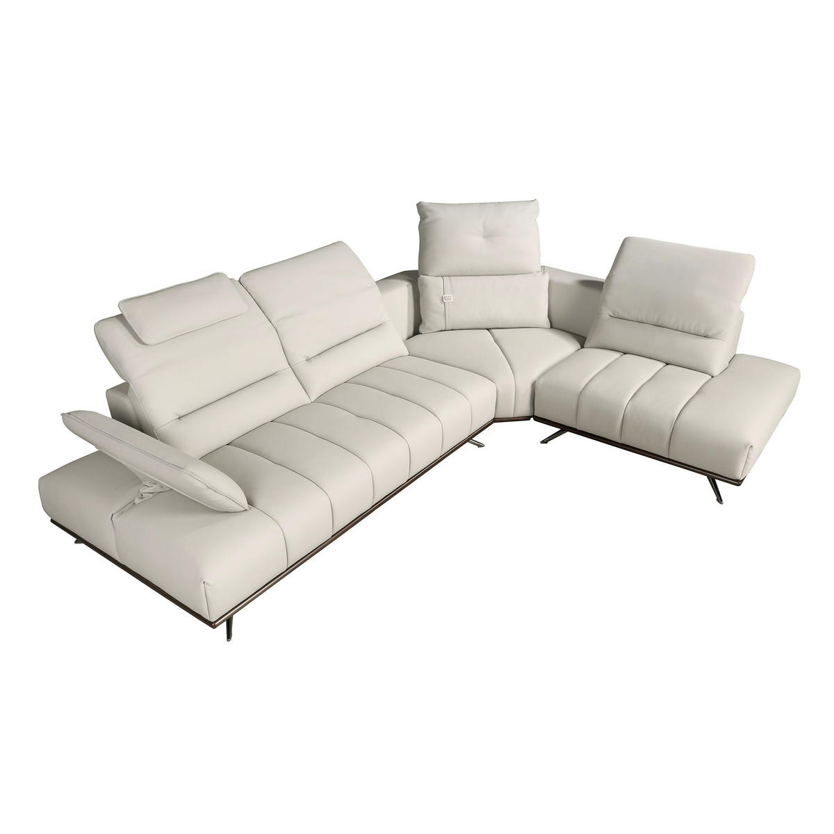 ECKSOFA Rechtsseitiges Ecksofa aus hellgrauem Leder 310/235/102 cm - Chromfarben/Dunkelgrau, Leder/Metall (310/235cm) - ANGEL CERDA